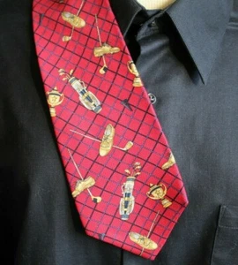 Tommy Hilfiger Italian Silk Golf Tie Mens Necktie Red Blue Black Golfing Tie - Picture 1 of 4