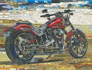 Poster collage artistico Harley Davidson stampa moto fatta di fasce di sigari - Foto 1 di 1
