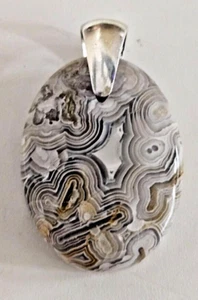 crazy lace agate cabochon pendant sterling silver, hand made in the USA! - Picture 1 of 13