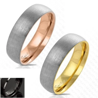 Titanium Domed Brushed 2-Tone Band Ring Gold-Rose Gold Plated Engravable - Image 1 of 2