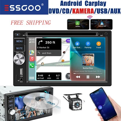2DIN Autoradio Wireless Carplay Android Auto mit Kamera DVD CD FM USB BT RDS AUX - Bild 1 von 4
