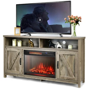 59" Fireplace TV Stand W/ 25" 1350W Electric Fireplace Heater Natural - Picture 1 of 10