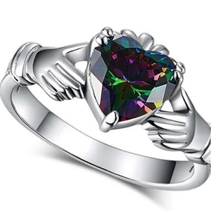 ANILLO PRECIOSO TRADICIONAL IRLANDÉS "CLADDAGH" BISUTERÍA Y PIEDRA TRANSLUCIDO - Imagen 1 de 2