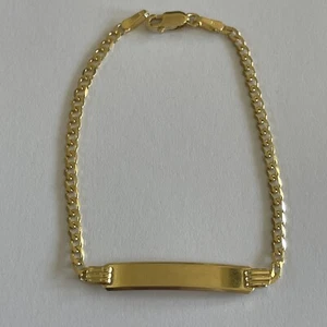 Baby Toddler ID Bracelet Solid 14k Yellow Gold Cuban Link, 6 Inches, New! - Picture 1 of 3