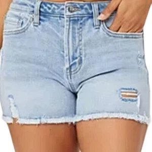 Juicy Couture Women's Mid-R Baby Blue Light Wash Distressed Shorts - Picture 1 of 15