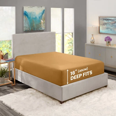 Sábana bajera tamaño completo 16” bolsillo profundo fácil cuidado transpirable sábanas elásticas Foto 1 de 4