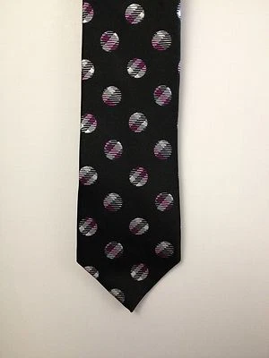 Corbata clásica para hombre Nick Cannon 100 % seda negra con lunares a cuadros rosa y gris  Foto 1 de 2