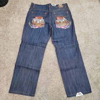 Pantalones de mezclilla holgados Deadstock NOS de colección Miskeen 42x34 Rock Roll Skater Rap Hip Hop Y2K Foto 1 de 4