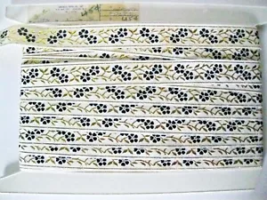 5 Yards blau & metallic gold gewebt Jacquard Blumenmuster Nähborte Band 1 Zoll Vintage - Bild 1 von 4