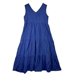 Kings Road Womens Dress Sz S Navy Blue Cotton Maxi Long Tiered Sleeveless Crepe - Picture 1 of 10