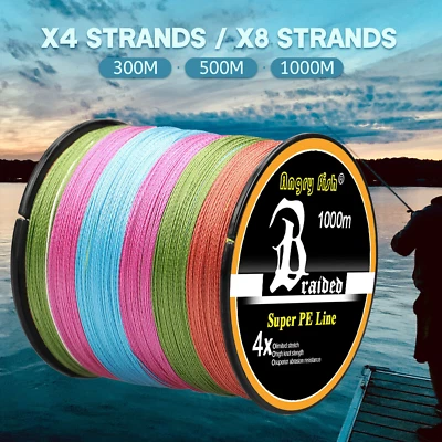 Braided Fishing Line 4 8 Strands 328/547/1093 Yards Abrasion Resistant 12-100lb