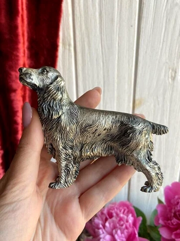 Large Vintage Silver 800 Miniature Statue Figure Dog Spaniel Made in Italy 226gr Cover