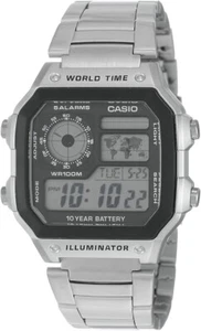 Casio World Time Illuminator Digital Mens Stainless Steel Watch AE-1200WHD-1A - Picture 1 of 7