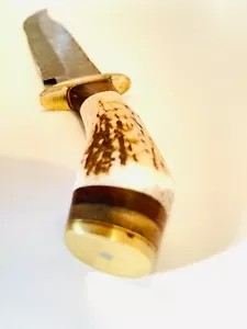 Handmade Damascus Steel 15 Inches Bowie Knive – Stag handle and brass guard. - Picture 1 of 7