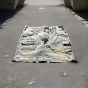 American Eagle Festival Mini Skirt Womens 14 long Cargo Y2K Denim Stretch Elasti - Picture 1 of 14