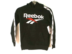 Reebok Big Logo Chest/Sleeves Pull-Over Sweatshirt Hoodie Youth SZ 8 Black NWT - Picture 1 of 5