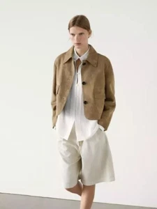 Dusty Beige Suede Jacket Short Suede Leather Coat for Women - Picture 1 of 15