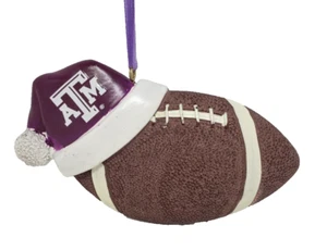 Texas A&M Aggies Santa Hat on Football Resin Christmas Ornament 4" - Picture 1 of 1