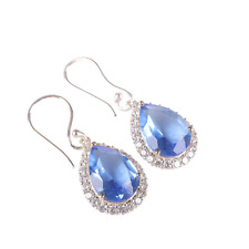 Natural Tanzanite Gemstone 925 Solid Silver Fashionable Jewelry Earrings 1.37"
