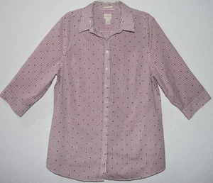 Chicos 3=XL No-Iron Button Stretch Cotton Shirt Stripe/Dot 3/4 Slv Side Pockets - Picture 1 of 21