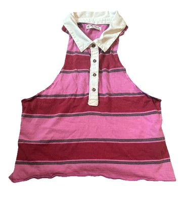 Camiseta sin mangas We the free Large Racerback cuello rosa y rojo 100% algodón rayas  Foto 1 de 4