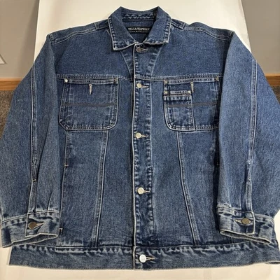 Jaqueta jeans masculina vintage retrô Pelle Pelle Marc Buchanan tamanho grande metal - Imagem 1 de 4