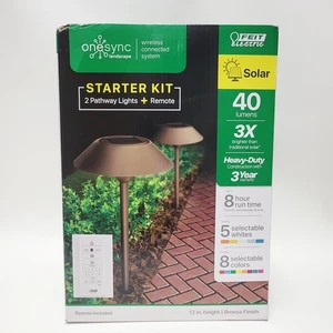Feit Electric OneSync Landscape Bronze Solar LED Outdoor Pathway Light 2PK New - Picture 1 of 8