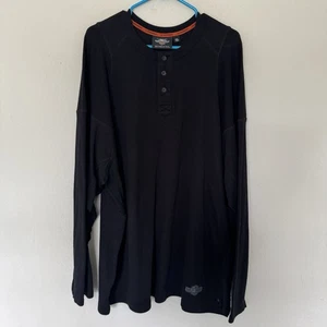 Harley Davidson Herren 3xl Schwarz Henley Pullover Belüftet Langarm Sweater Shirt - Bild 1 von 8