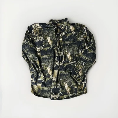 Ruggedearth Whitetails Deer Button Down dress casual Shirt All Over Print Deer L - Image 1 of 3