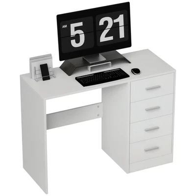 HOMCOM Computer Writing Desk with 4 Drawers, High Gloss Home Office Workstation - Image 1 of 4