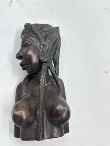 Vintage Hand Carved African Tribal Woman Wood Bust Sculpture Figurine Statue Art - Picture 1 of 5