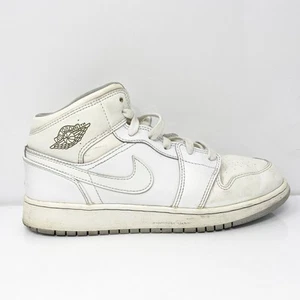 Nike Girls Air Jordan 1 Mid 554725-112 White Basketball Shoes Sneakers Size 6.5Y - Picture 1 of 12