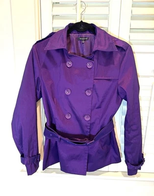 Samuel Dong Jacket Women Size Medium Purple Stretch Trench Coat Belt EUC Unworn - Image 1 of 4