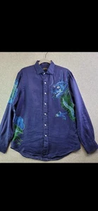 Polo Ralph Lauren Dragon Hemd Herren M Blau Leinen Asian Festival RAR Limitiert - Bild 1 von 13