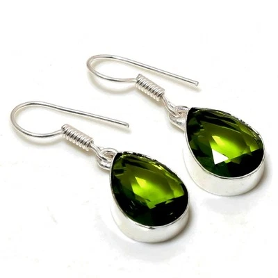 Peridot Pear Shape Gemstone Earrings Handmade Gift Antique Design Jewelry 1.20" - Image 1 of 4