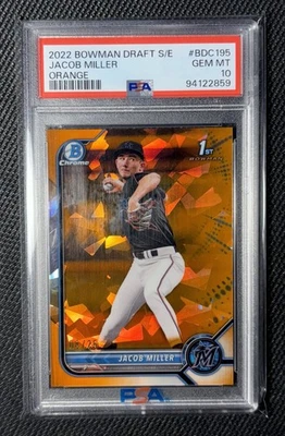 2022 Bowman Draft Sapphire Jacob Miller 1st Orange Refractor /25 #BDC-195 Psa 10 - Image 1 of 2