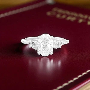 IGI GIA Certified Lab Grown Diamond Wedding Ring 1.30 CT Oval Cut 14K White Gold - Picture 1 of 8