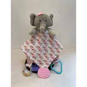 Modern Baby Elephant Lovey Teether Rattle Security Blanket Pink Flowers lovie - Picture 1 of 8