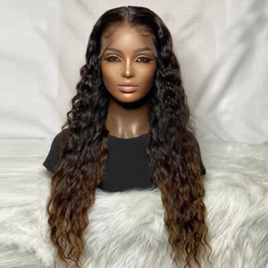 Peluca de cabello humano Deep Wavy Ombre marrón 13x4 frente de encaje ola de agua brasileña Remy - Imagen 1 de 12