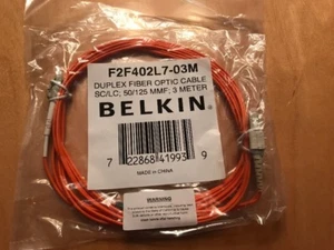 1 Belkin F2F402L7-03M Duplex Fiber Optic Cable 50/125 3 Meter SC/LC MMF - Picture 1 of 2