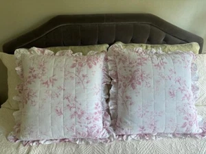 CABBAGES & ROSES LONDON PINK FLORAL RUFFLED COTTON EURO PILLOWS W/ SHAMS #249 - Picture 1 of 11