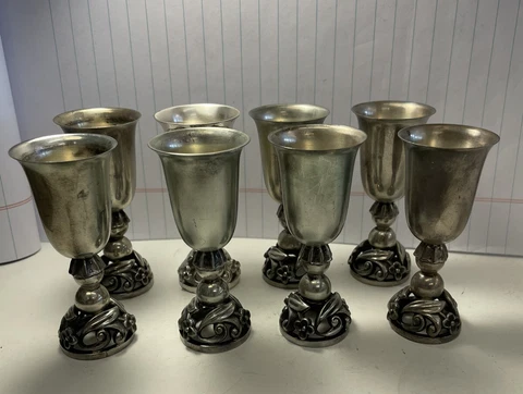 Vintage Georg Jensen 8 Cordials Sterling Silver Set. Floral Design, Beautiful Cover