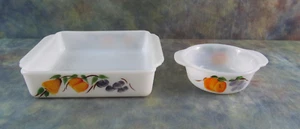 Lot of 2 Fire King Anchor Hocking 452 and 455 Ovenware Painted Grapes & Fruit - Picture 1 of 5