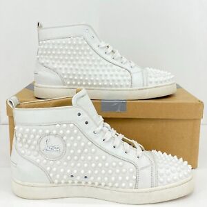 Christian Louboutin Louis Flat Calf Spikes High Top Sneakers White Size 44 US 11
