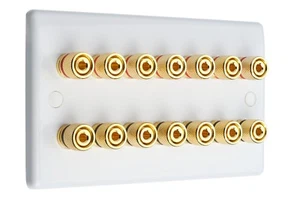 7.0 Audio AV Speaker Wall Face Plate Slimline White Gold 14 Binding Posts - Picture 1 of 6