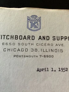 1952 KELLOGG MIDGET MICROPHONE Letterhead Stationery SIGNED - Picture 1 of 9