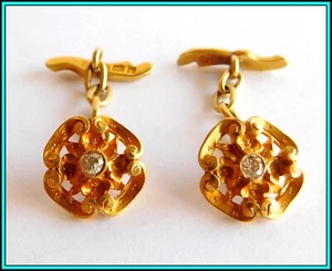 Antique Art Nouveau CUFFLINKS in 18k Rose Gold with Diamonds 1920's - Picture 1 of 10