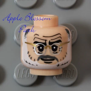 LEGO Light FLESH MINIFIG HEAD Gray White Henry Beard Grandpa Old Man Eye Glasses - Picture 1 of 3