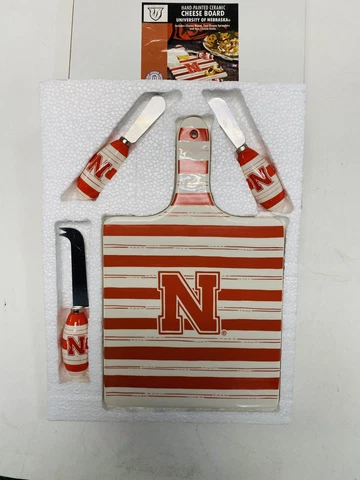 Nebraska Huskers Cornhuskers Ceramic Hand Painted Tailgate Game Day Cheese Hoard Cover