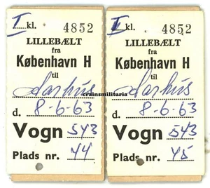 2x orig. Bilet Flaga Lillebaelt Kopenhaga - Aarhus Arhus Dania 1963 - Zdjęcie 1 z 2
